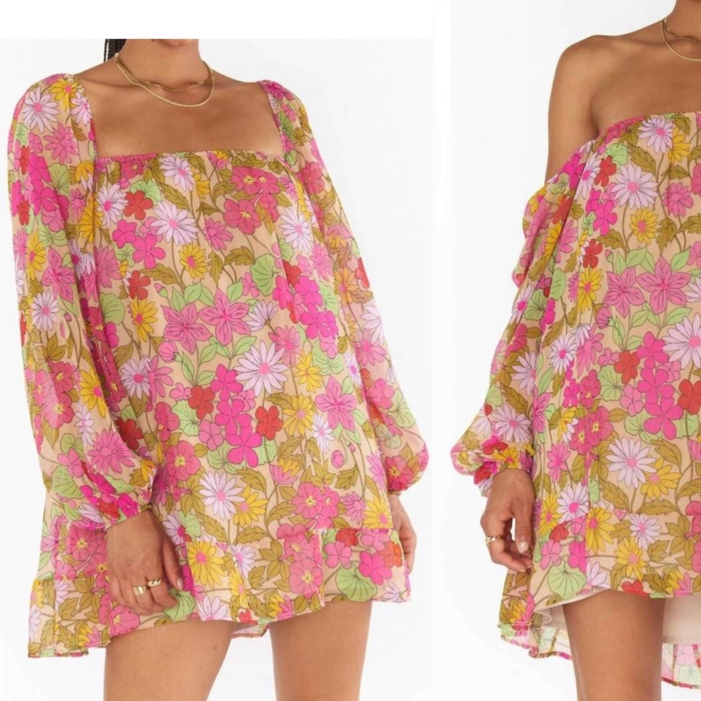 Show Me Your Mumu Briar Puff Long Sleeve Mini Dress Groovy Carnaby Floral Small